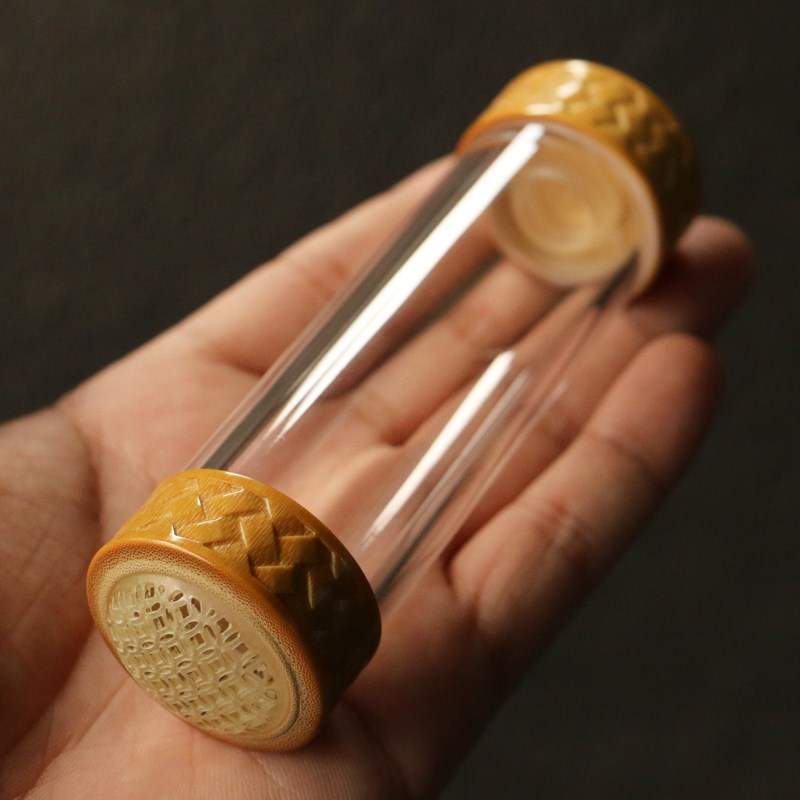 沪上精工制作纯手工竹制螺纹孔有机罐体鸣虫器具竹蛉筒虫具文玩