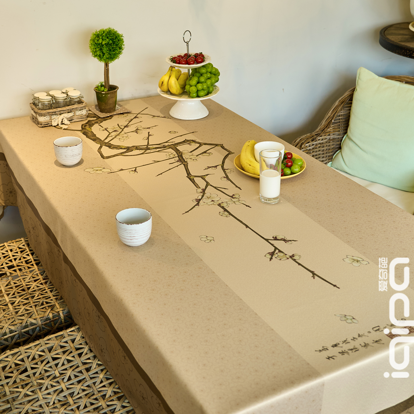 新中式禅意桌布水墨风梅花