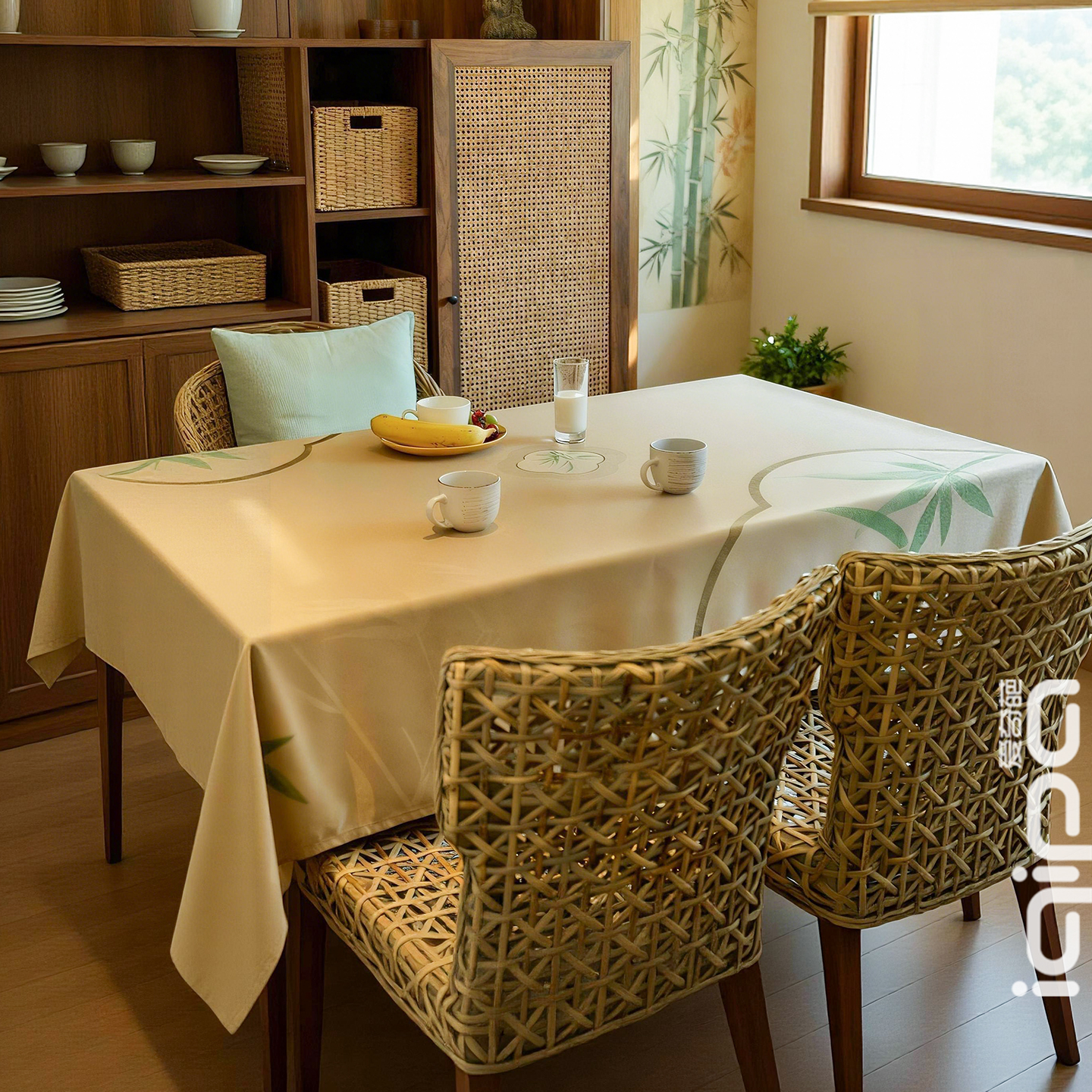 爱奇葩竹映海棠新中式桌布防水防油茶几餐桌布长方形高级桌面桌垫