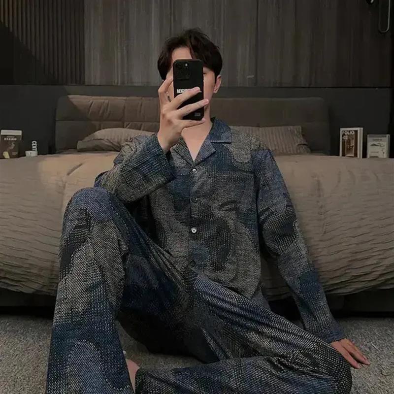 蓝科轻奢2025z年新款高级x感男士睡衣春秋冬季德绒保暖可外穿家居