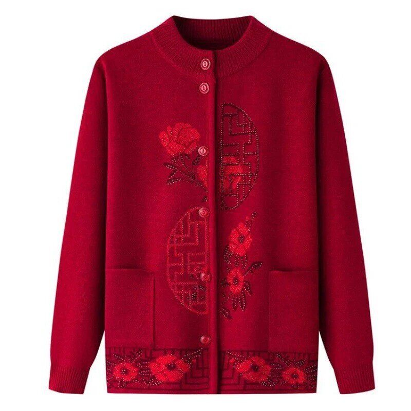 徕登格物中老年妈妈冬装毛衣外套奶奶加绒针织衫老人保暖上衣女装