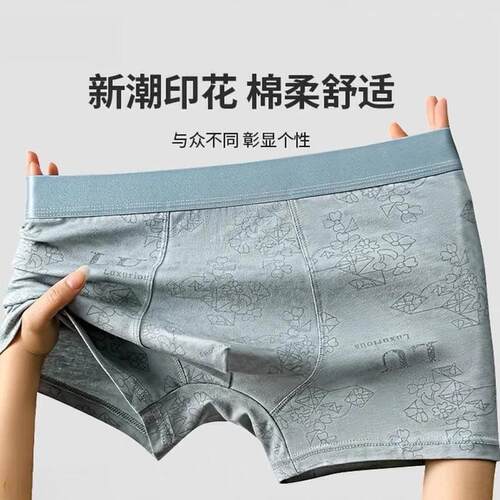 梓程服饰店男士内裤棉质平脚舒适透气10Aq生蚝底裆大尺码印花四Y