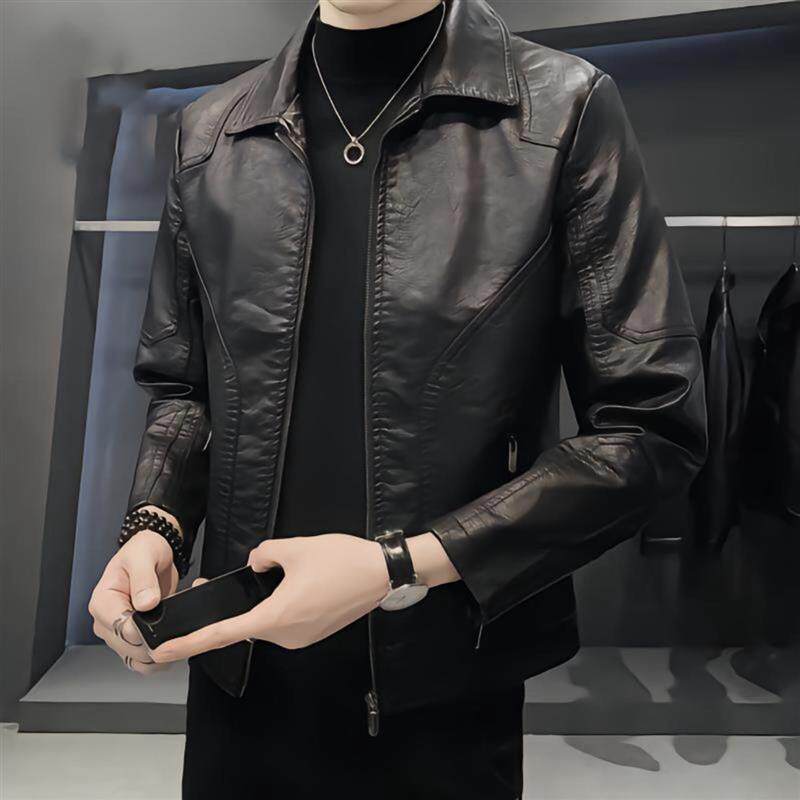 宏嫩冬季精品男装店皮衣男士秋冬季机车皮夹克时尚外套加绒上衣男