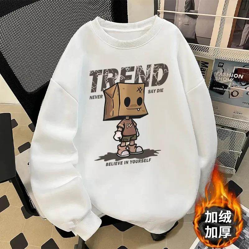 鑫隆服饰百货加绒无帽卫衣男士秋冬男款卡通动P漫印花圆领潮男休