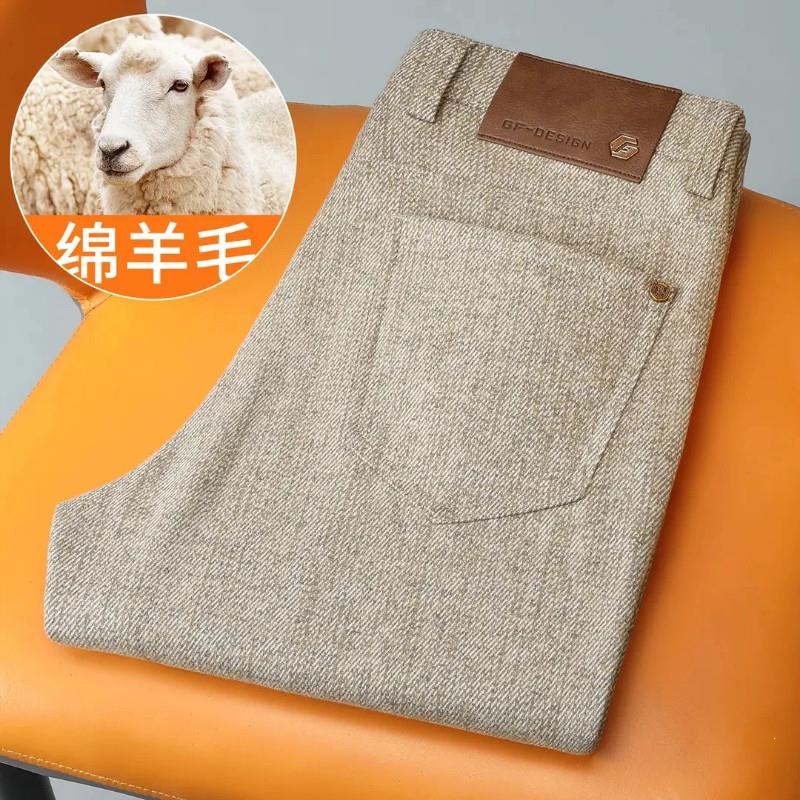 绅尚欧货男装绵羊毛肌理质感毛料中腰直筒男士休闲W裤秋冬次毛呢