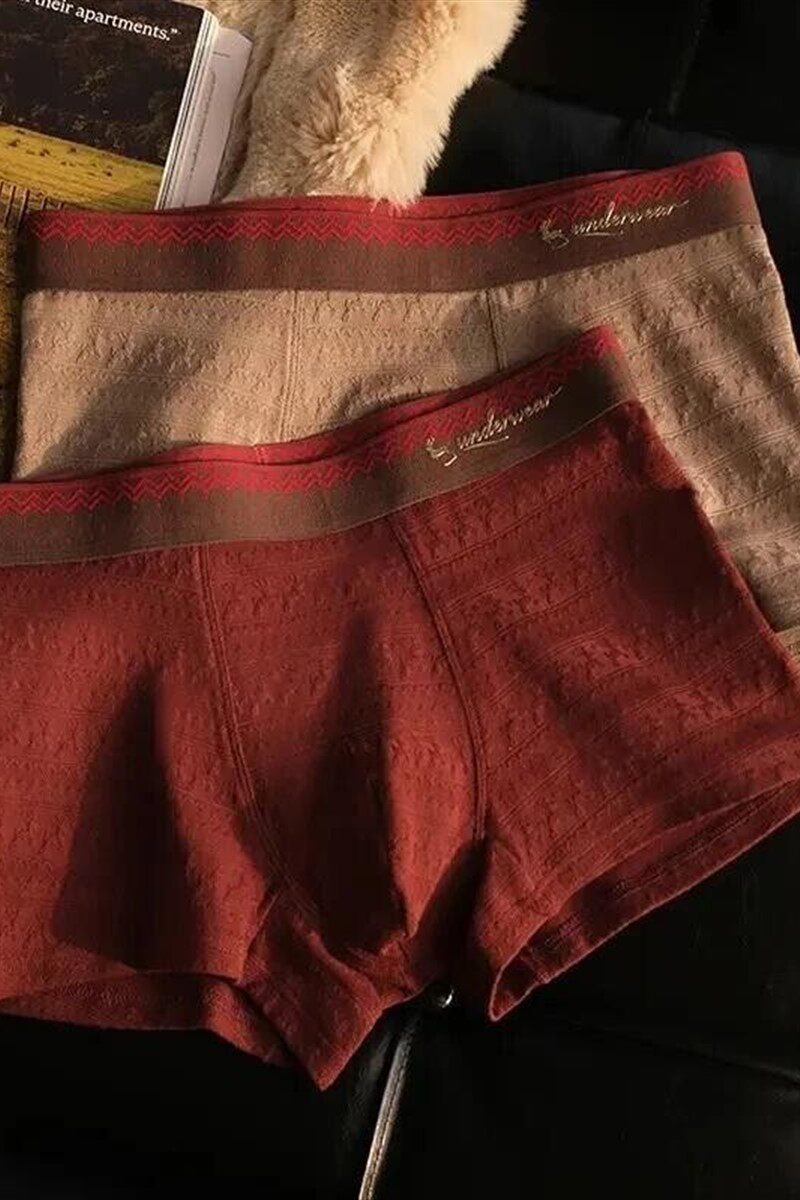 SWEET潮流轻奢坊肌理纯棉档男士本命年红内裤耶诞新年四角裤青年