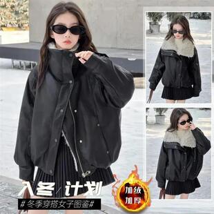 童乐纺女童皮衣外套冬季新儿童韩版加绒加厚洋派百搭时尚夹克外套