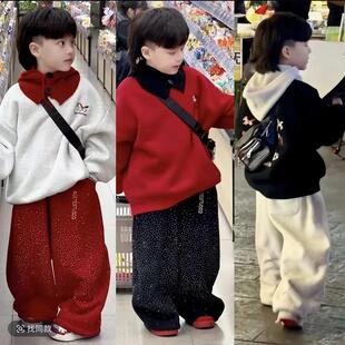 OMI欧米优选男童马年加绒卫衣套装闪钻弯刀裤冬装痞帅炸街保暖衣