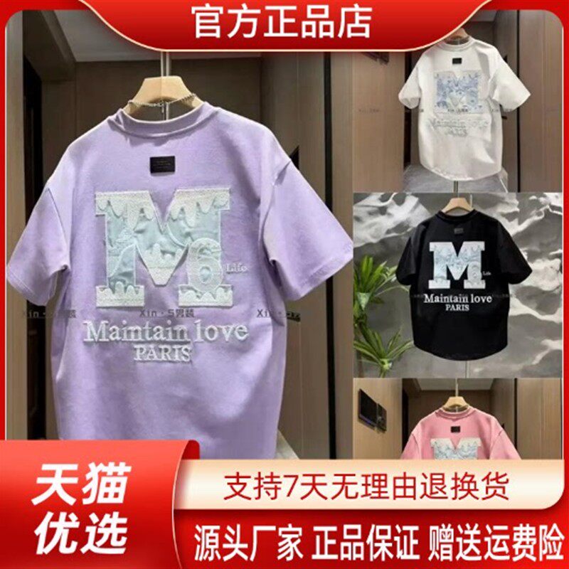 仕咖服装Amphelisia2026夏季新款M刺绣雪山休闲圆领短袖T恤男士
