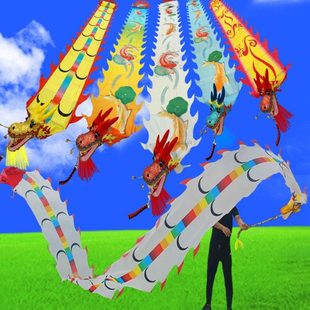 广场健身龙舞龙彩带甩彩龙彩条龙头中老年彩绸甩龙舞台飘带