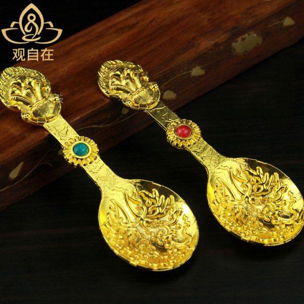 家居用品小勺挖取香粉勺金刚勺民族风镶宝石合金勺面立体雕花