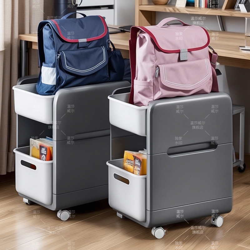 可移动书包架带轮小推车桌下x书本收纳架家用桌边抽屉式置物架神