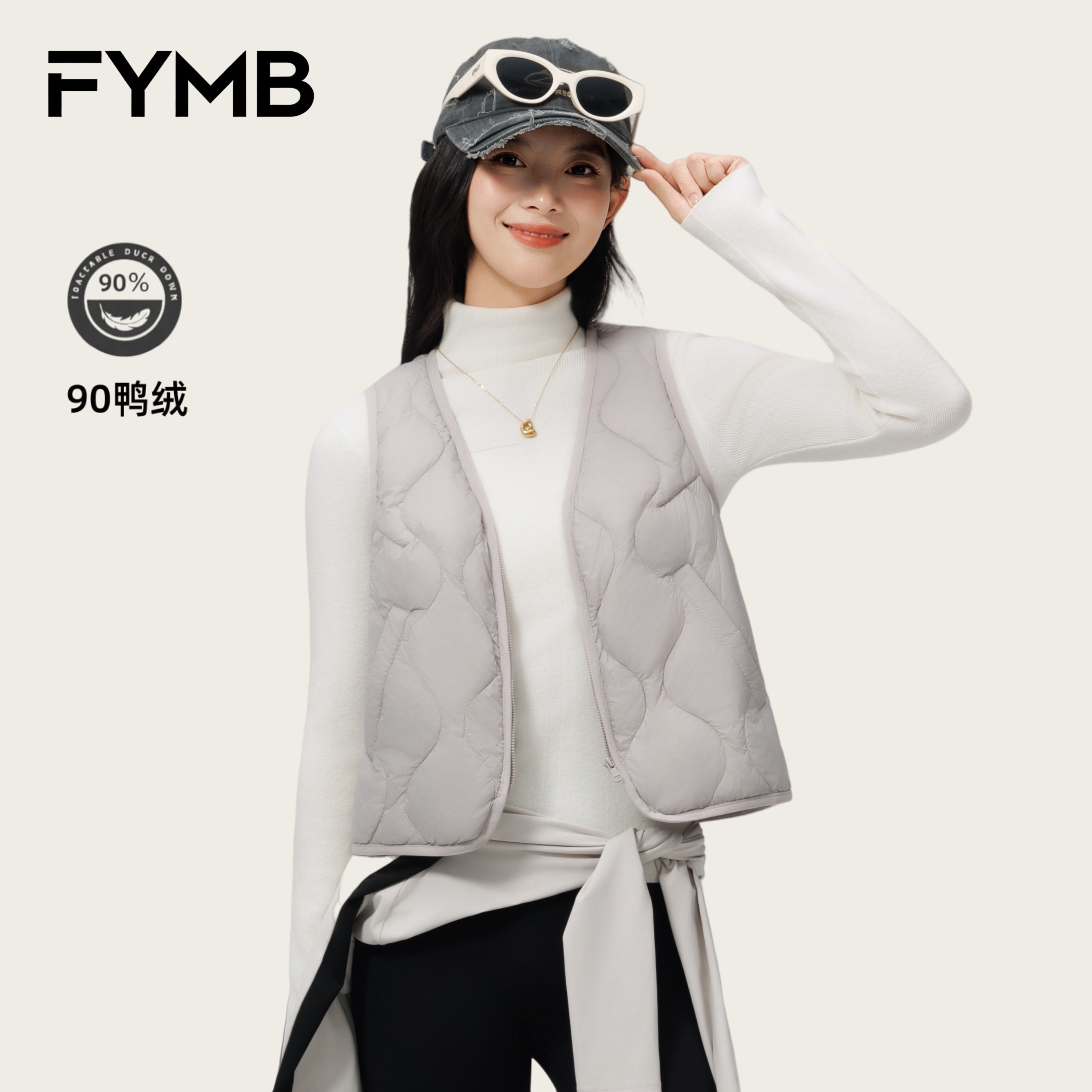 帆泊轻薄羽绒马甲女士秋冬新短款内穿V领休闲百搭保暖背心马夹潮