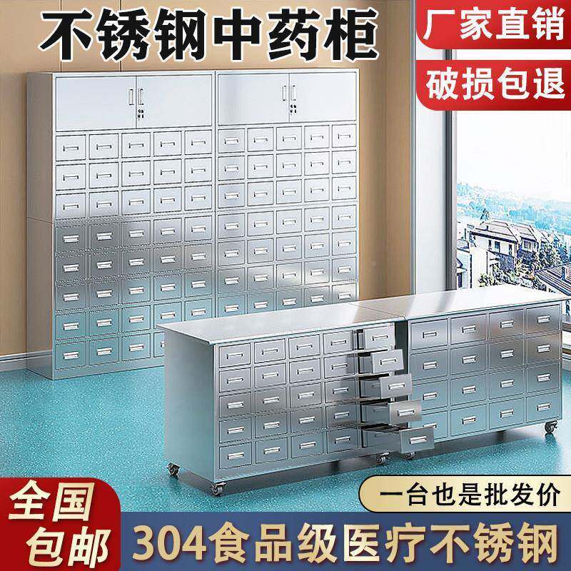 置加厚中药柜不DHGD锈钢存店放材多斗柜诊药所药处台铁皮中医配药