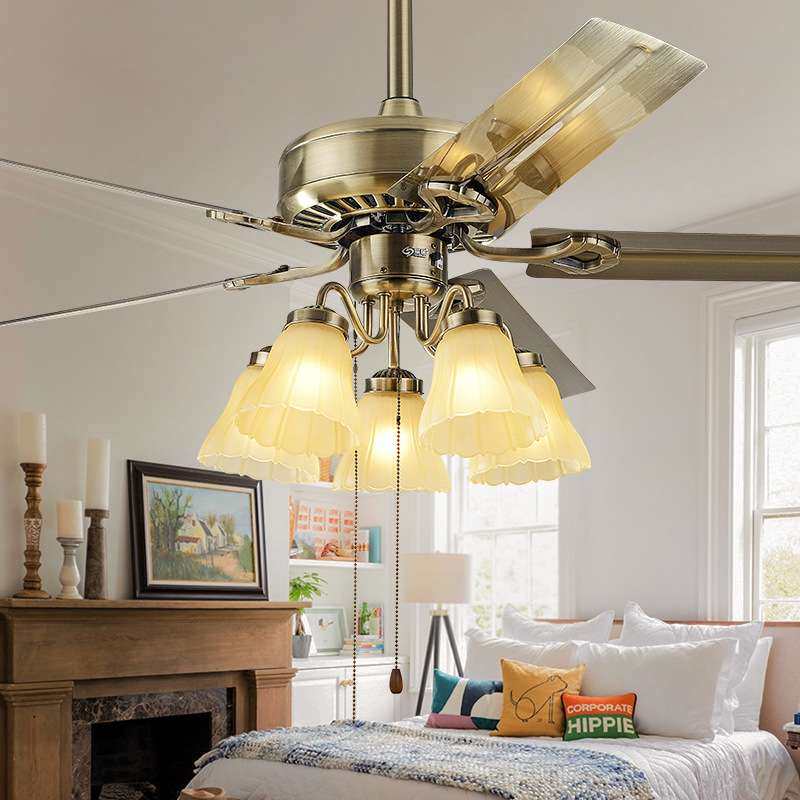 铁叶吊扇灯欧式餐厅吊灯遥控电扇灯家用铁吊扇客厅卧室木叶吊扇灯