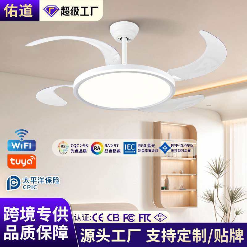 超薄隐形风扇灯护眼全光谱家用餐厅吊扇灯卧室带灯一体变频电扇灯