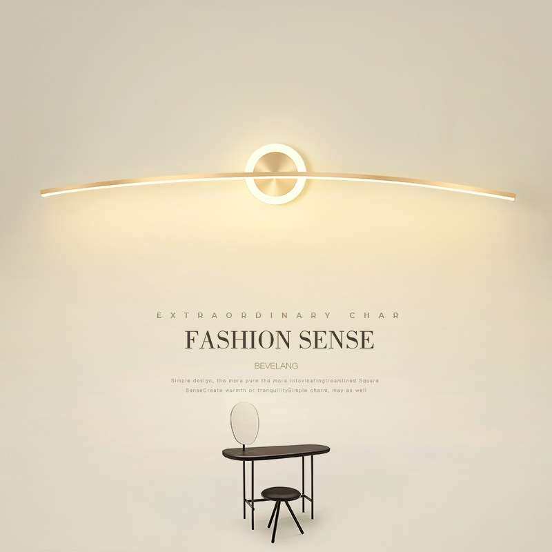 镜前灯现代简约线条浴室卫生间化妆台时尚大气金色长条镜柜led灯