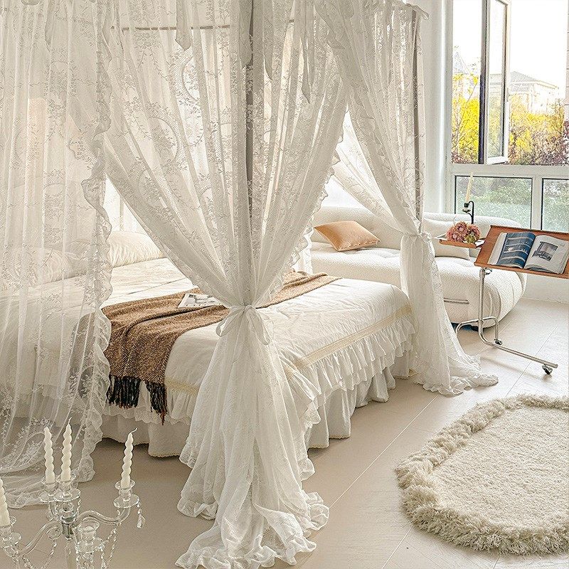 高端法式浪漫公主风蕾丝材质蚊帐精美花边落地蚊帐家用卧室四季用