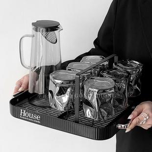 家用高级感水杯沥水盘简约现代冷水壶茶杯待客杯子 轻奢玻璃杯套装
