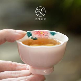 纯手工景德镇压手主人杯单杯功夫茶杯女士闻香杯青花品茗杯大容量