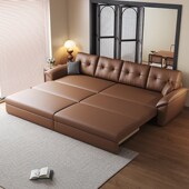 意式 猫抓皮沙发床两用罗汉床直排三四位大户型伸缩