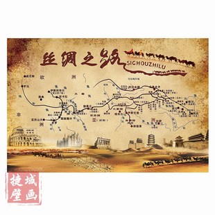 丝绸之路地图沙漠壁画历史古代文化贸易壁纸怀旧路线背景墙纸