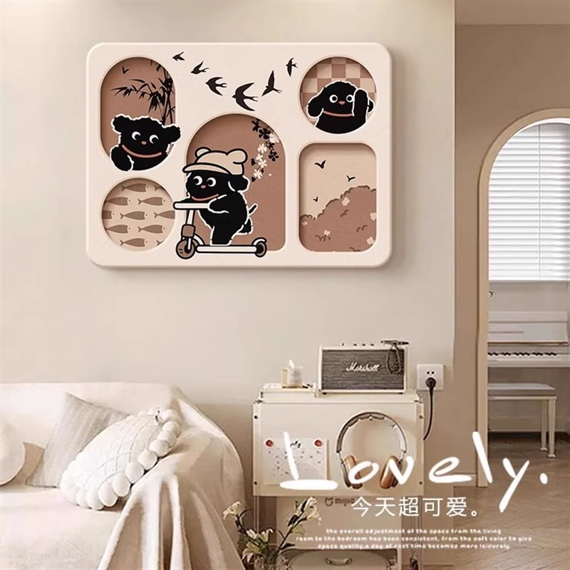 新款线条小狗法式复古电表箱盒遮挡装饰画22强弱配电箱挂画盖板