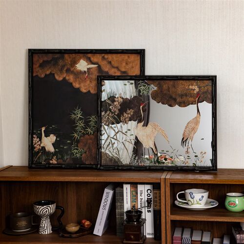 新复古鸟镜子画电视柜沙发背景卧室级感挂画饰画