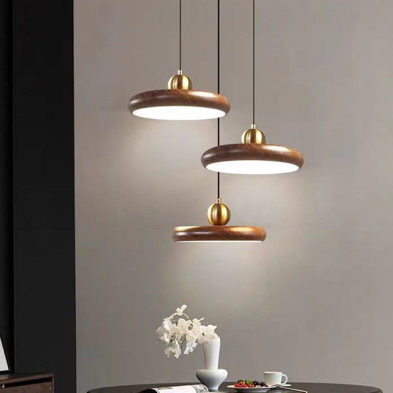 飞碟吊灯中古风纹床头灯胡桃木色吧台茶室饭厅吊线灯,家装灯饰光源,餐厅吊灯,淘宝优惠券,粉丝福利购,淘宝优惠卷