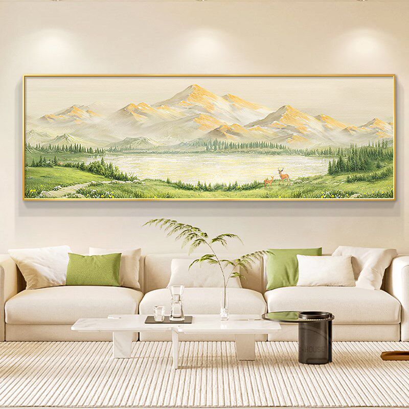 日照金山客厅饰画横幅山水风景油画沙发背景墙挂画壁画