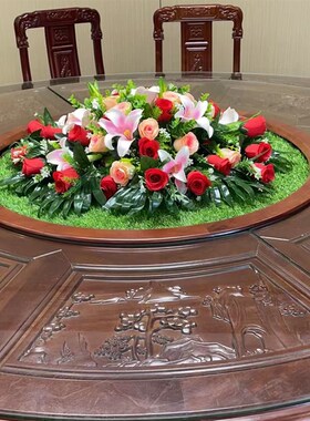 酒店大圆桌中间饰餐桌转盘摆草坪圆形假绿色草垫草毯