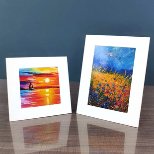 裱油画棒作品小正方形 卡纸画框纸相框儿童画装裱框带支架小画框