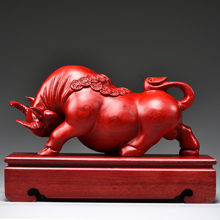 红梨木雕牛十二生肖红色木牛实木头工艺品家居客厅桌面装饰
