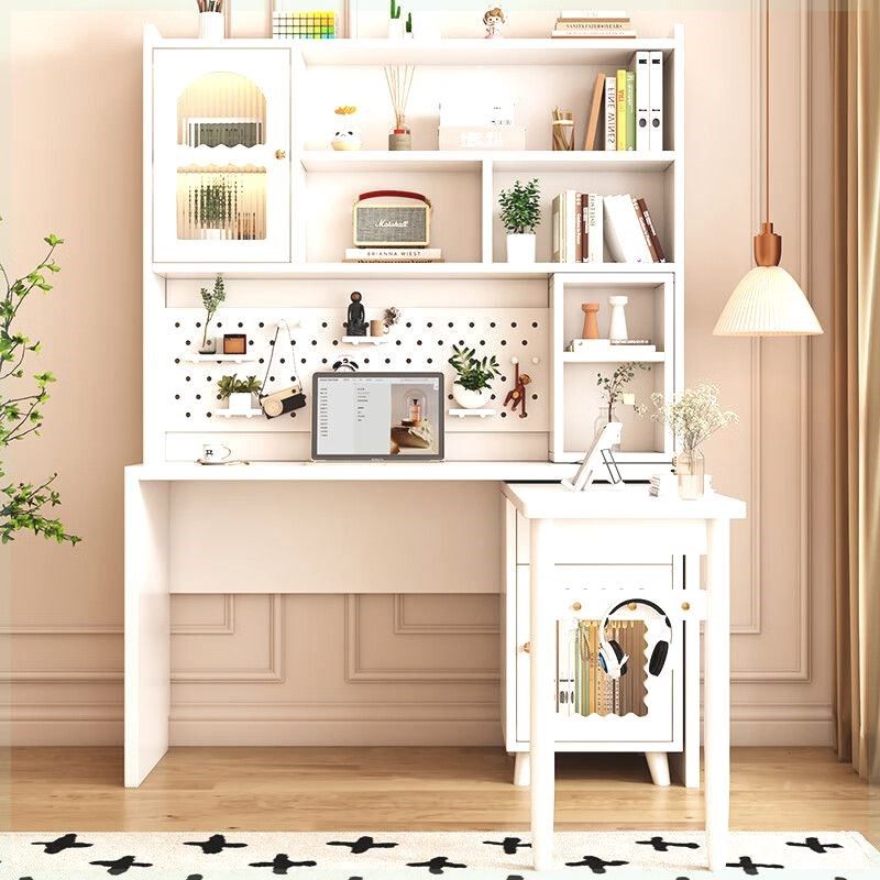 实木书桌书架一体桌转角书柜学习儿童旋转写字桌洞洞板学生电脑桌