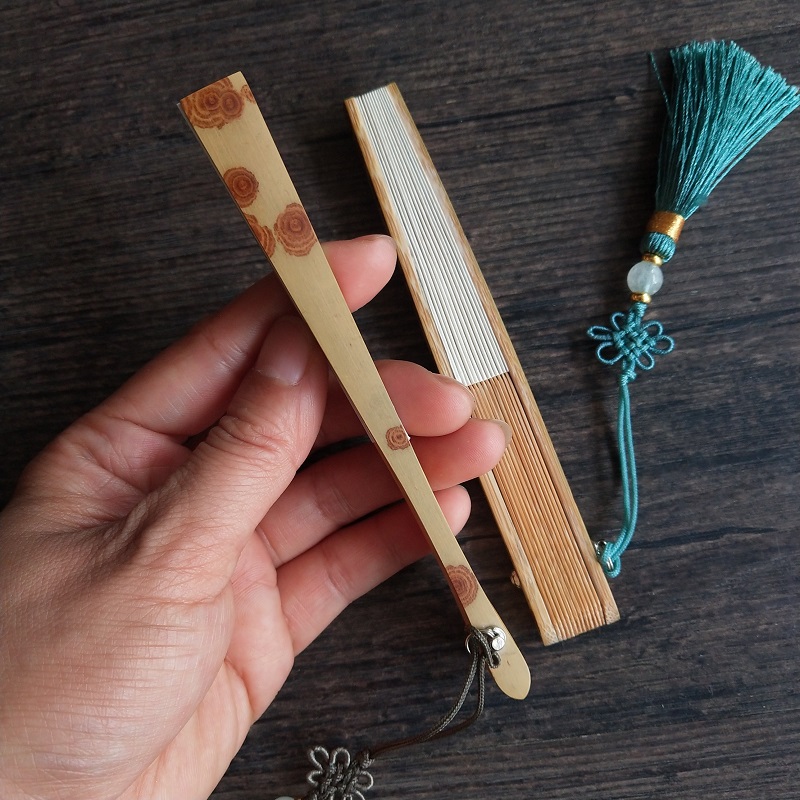 红湘妃折扇天然斑竹小扇子 迷你掌中宝茶道文玩折扇 空白4寸竹扇