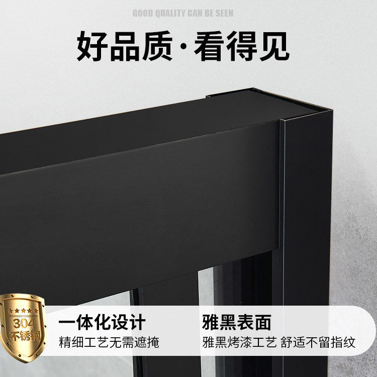 深圳定制黑色0不锈钢淋浴房 一字形移门钢化玻璃隔断门浴室屏