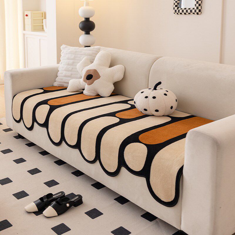 珊瑚绒沙发垫规则异形卡通秋冬款加厚毛绒防滑直排沙发坐垫