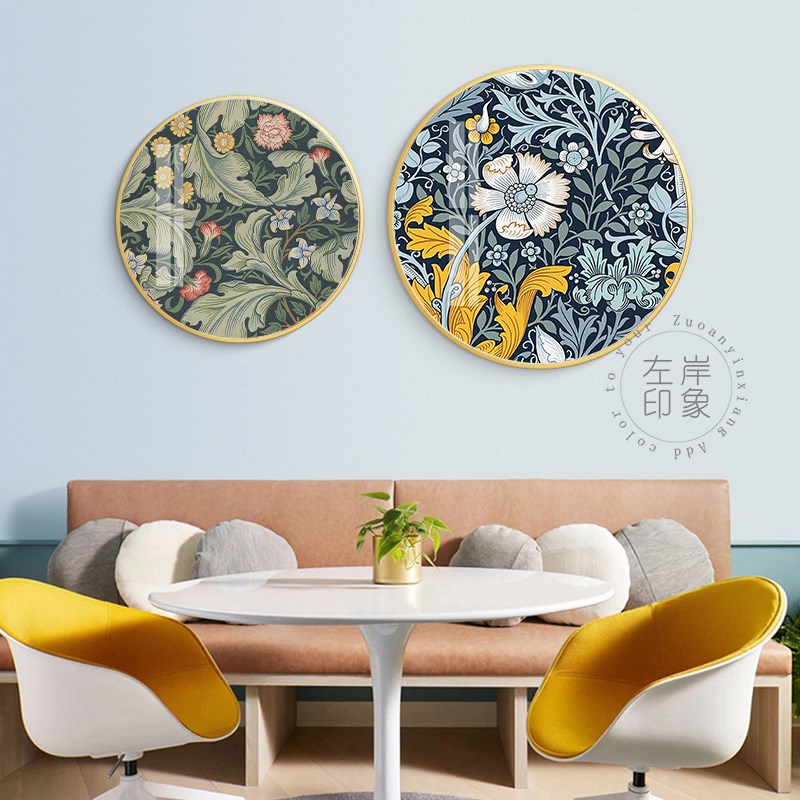 威廉莫里斯复古花纹花卉植物背景圆形装饰画客厅餐厅玄关摆台挂画图片