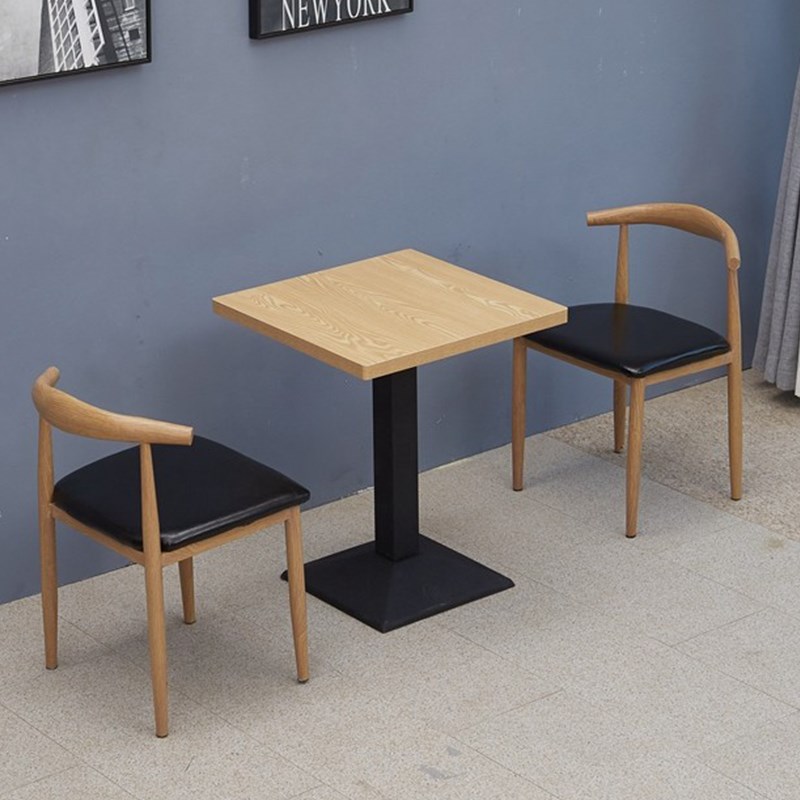 餐桌家用咖啡厅铁艺圆方桌酒店饭店小户型实木桌子