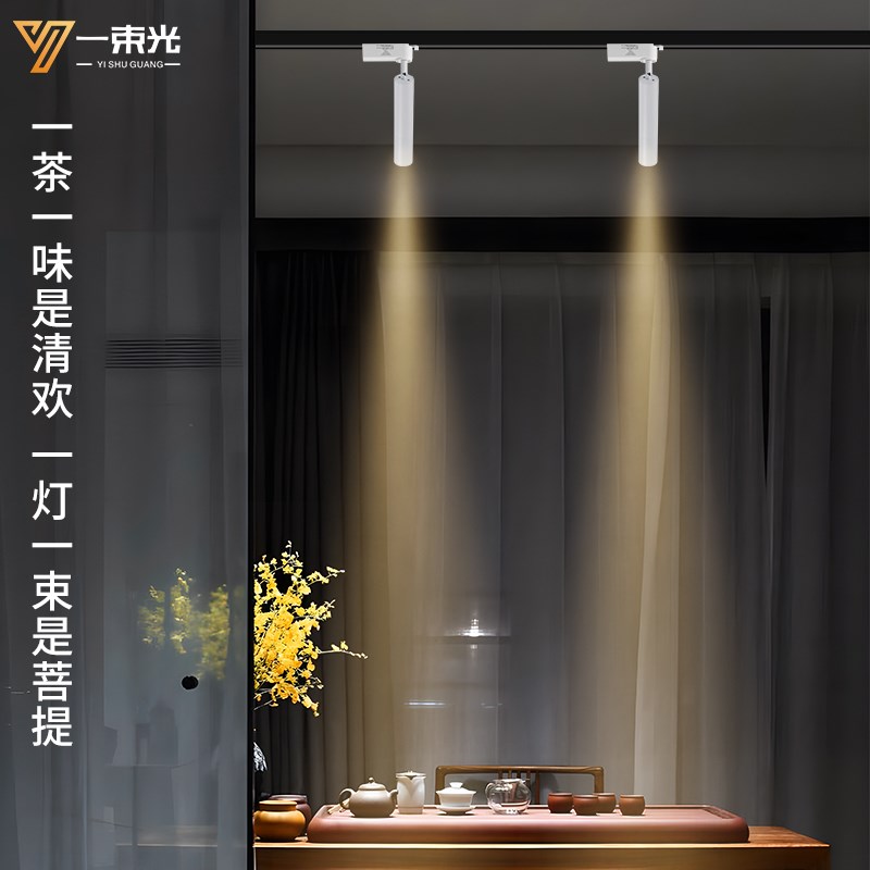 一束光聚光射灯二线轨道茶室博物馆商用餐饮吧台两线led滑轨白色