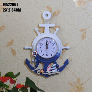 地中海舵手钟钟表墙壁装饰创意挂件蓝白海洋风格小挂钟