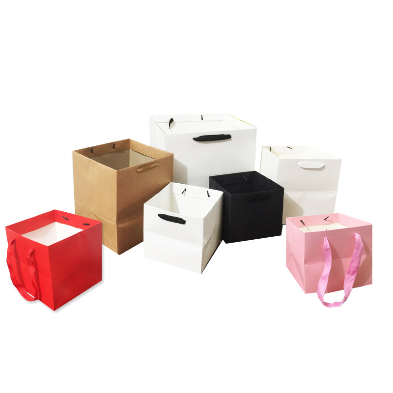 长宽高一样正方形纸袋方体袋加宽底宽袋子花店礼品袋盆景袋蛋糕袋