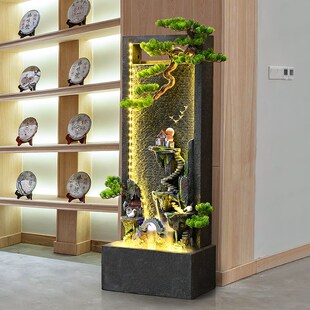 居如家办公室流水循环水落地家居景观水幕墙招财业送礼
