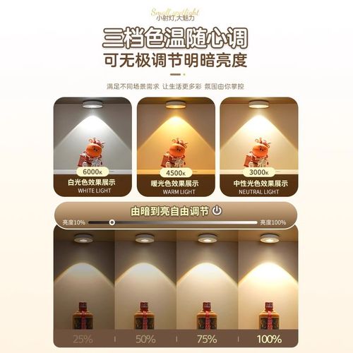 射灯免接线免打孔免布线小山丘酒柜小夜灯无线感应灯展示柜手办灯