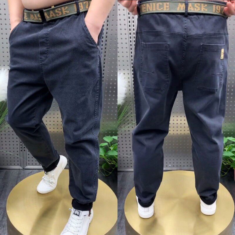 秋冬季快手男士老爹裤休闲裤直筒弹力牛仔裤百搭青年宽松小直角裤