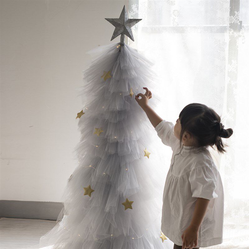灰色纱圣诞树1.2米圣诞节布置店铺客厅服装拍摄道具 儿童摄影布景