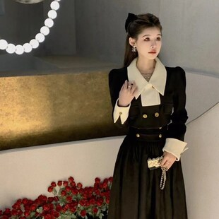 法式气质时尚高级感撞色拼接小西装外套高腰半身裙中长裙两件套装