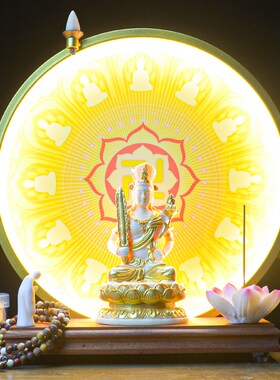 虚空藏菩萨本命佛摆件属虎属牛生肖守护神客厅家用供奉佛像背景灯