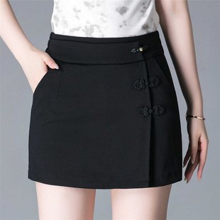 春夏百搭加大码外穿靴裤弹力高腰胖MM休闲短裤黑色假两件短裙裤女