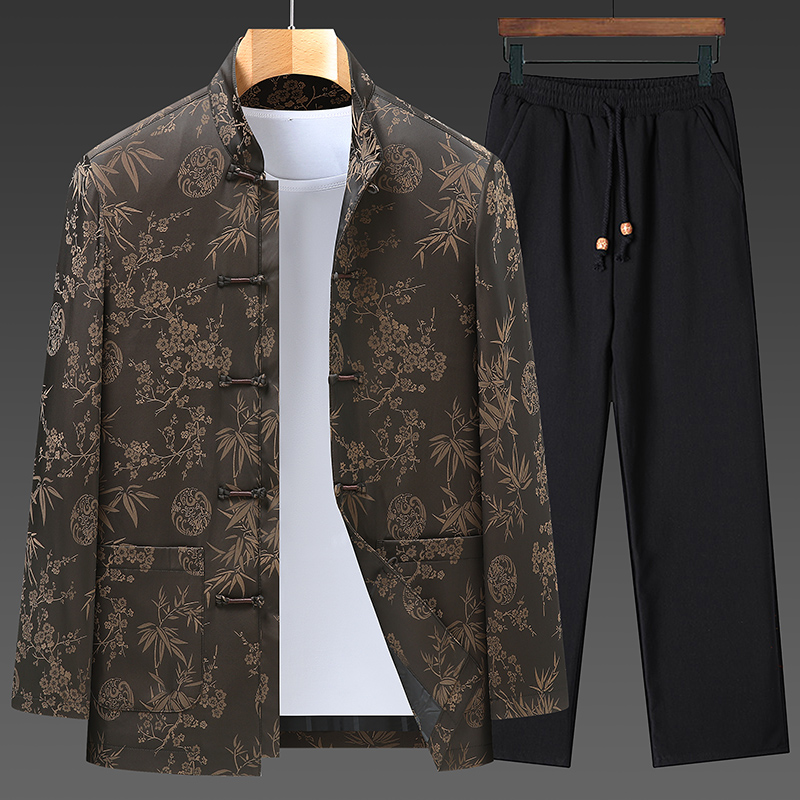 春秋季唐装男士爸爸外套套装中国风中老年人爷爷生日汉服夹克衣服